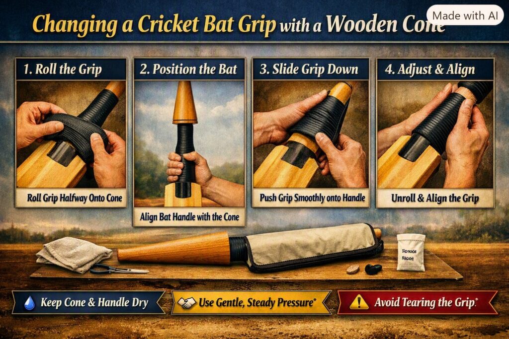 How to Change a Cricket Bat Grip Using a Wooden Cone Without Ripping the Rubber
