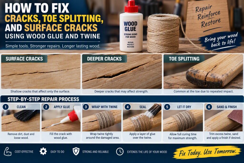 How to Fix Cracks, Toe Splitting, and Surface Cracks Using Wood Glue and Twine