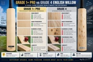 Grade 1+ Pro vs Grade 4 English Willow Cricket Bats
